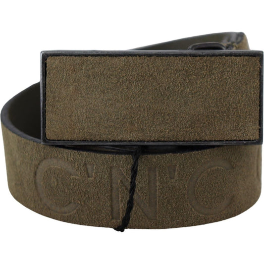 Chic Army Green Velvet Buckle Leather Belt