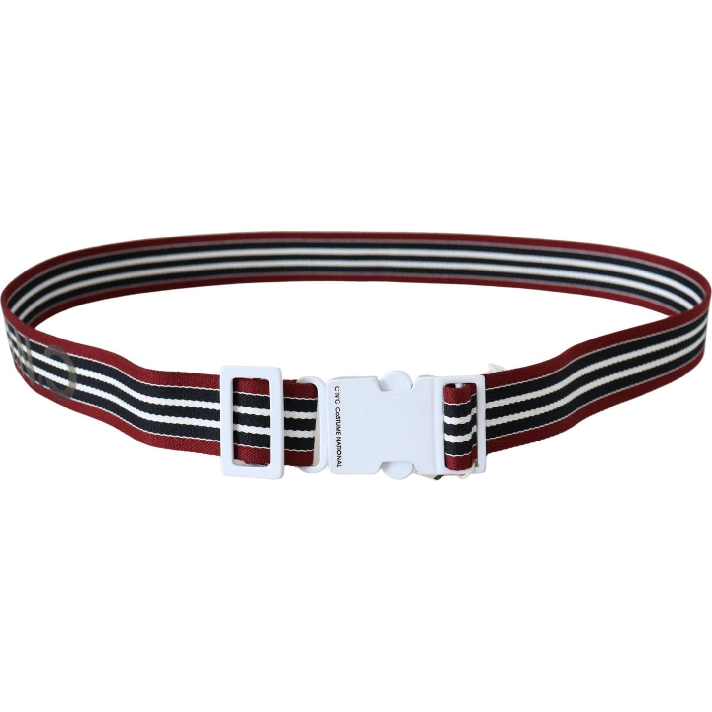 Costume National Black Red Stripe White Logo Buckle Waist Belt