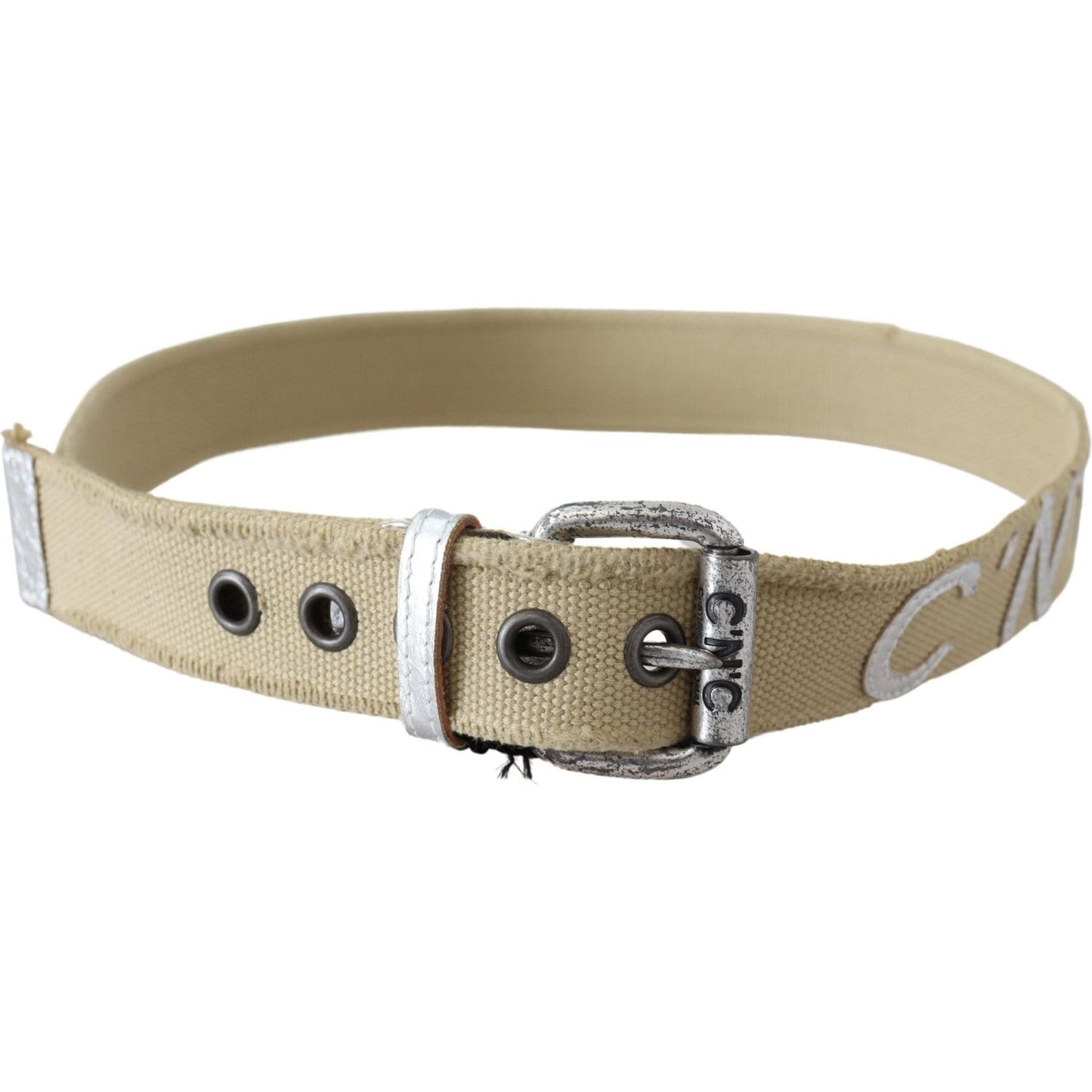 Costume National Beige Cotton Rustic Logo Buckle Belt Belt