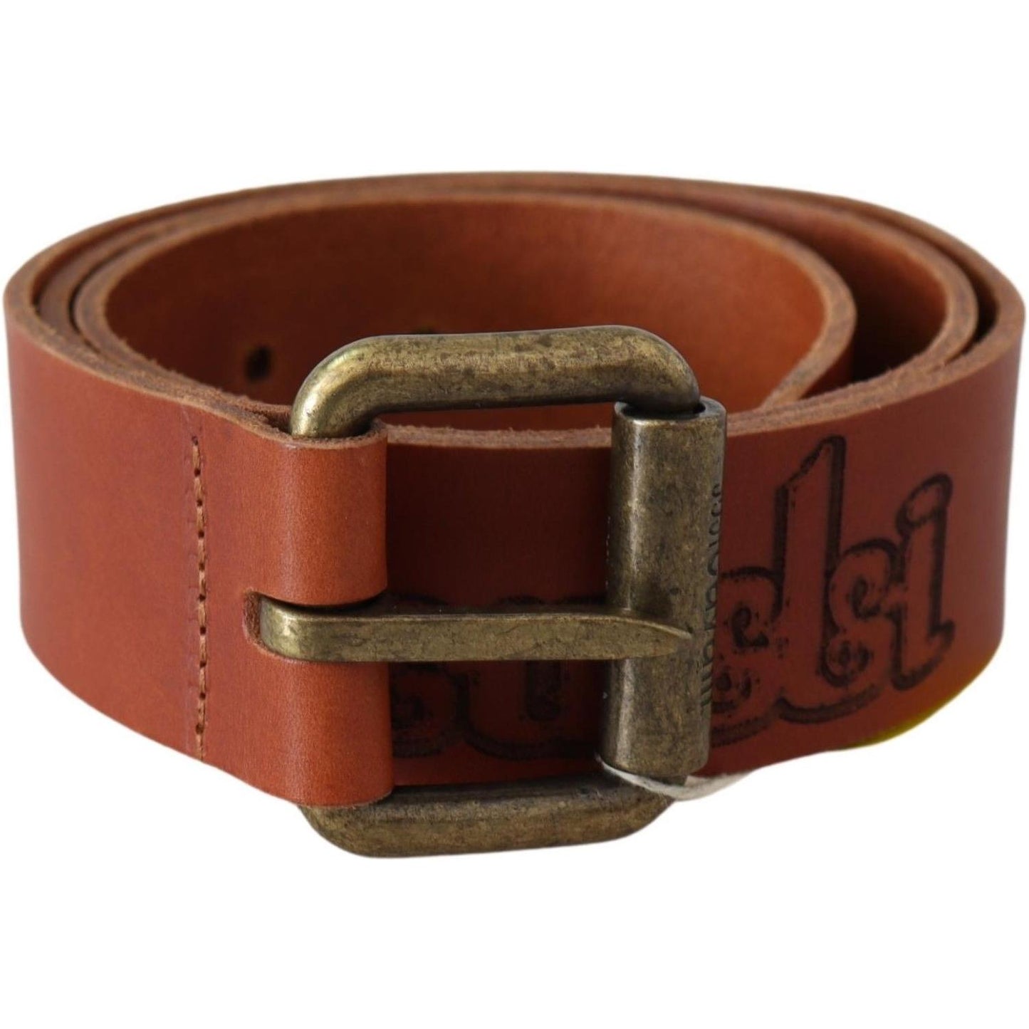 Chic Brown Leather Logo Waist Belt