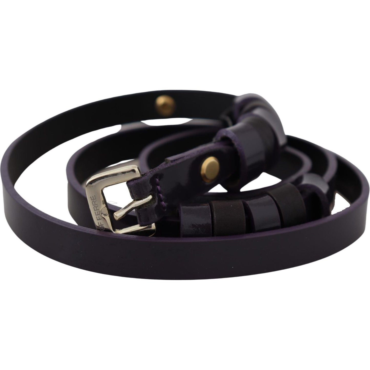 Chic Black Leather Belt with Chrome Silver Tone Buckle