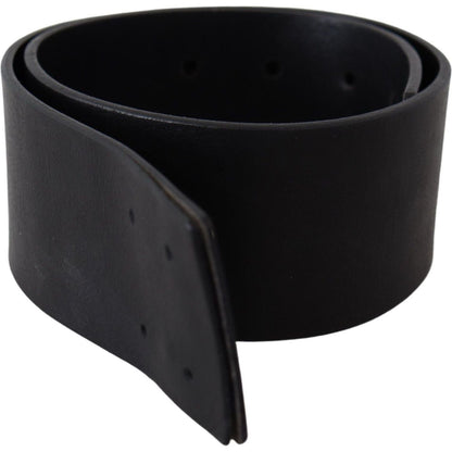 GF Ferre Black Genuine Leather Wide Logo Waist Belt