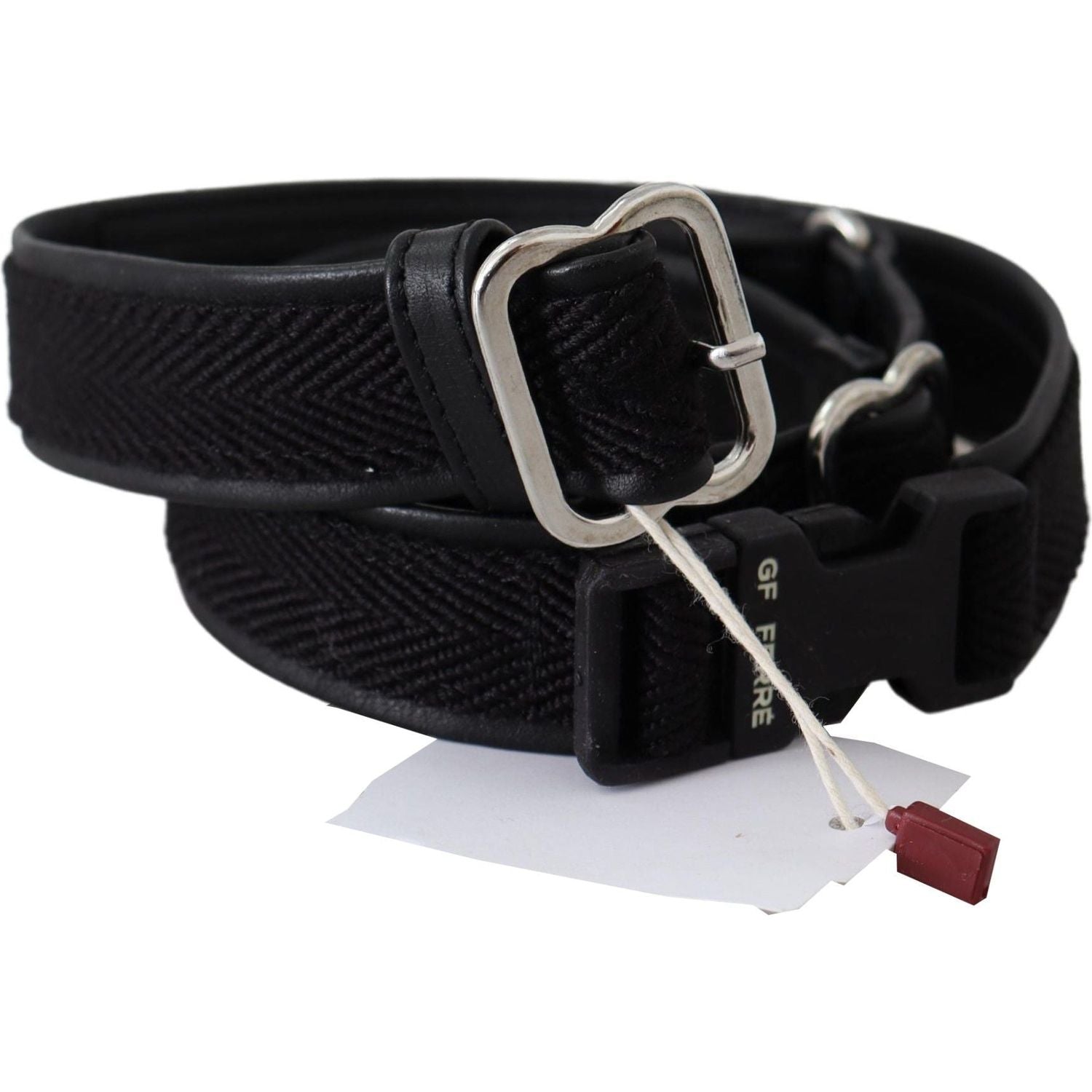 GF Ferre Black Leather Silver Chrome Metal Buckle Belt
