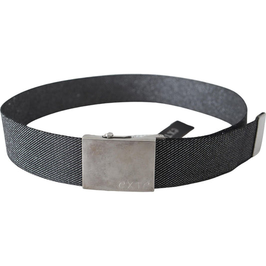 Exte Elegant Black Canvas Waist Belt with Silver Buckle Belt Exte