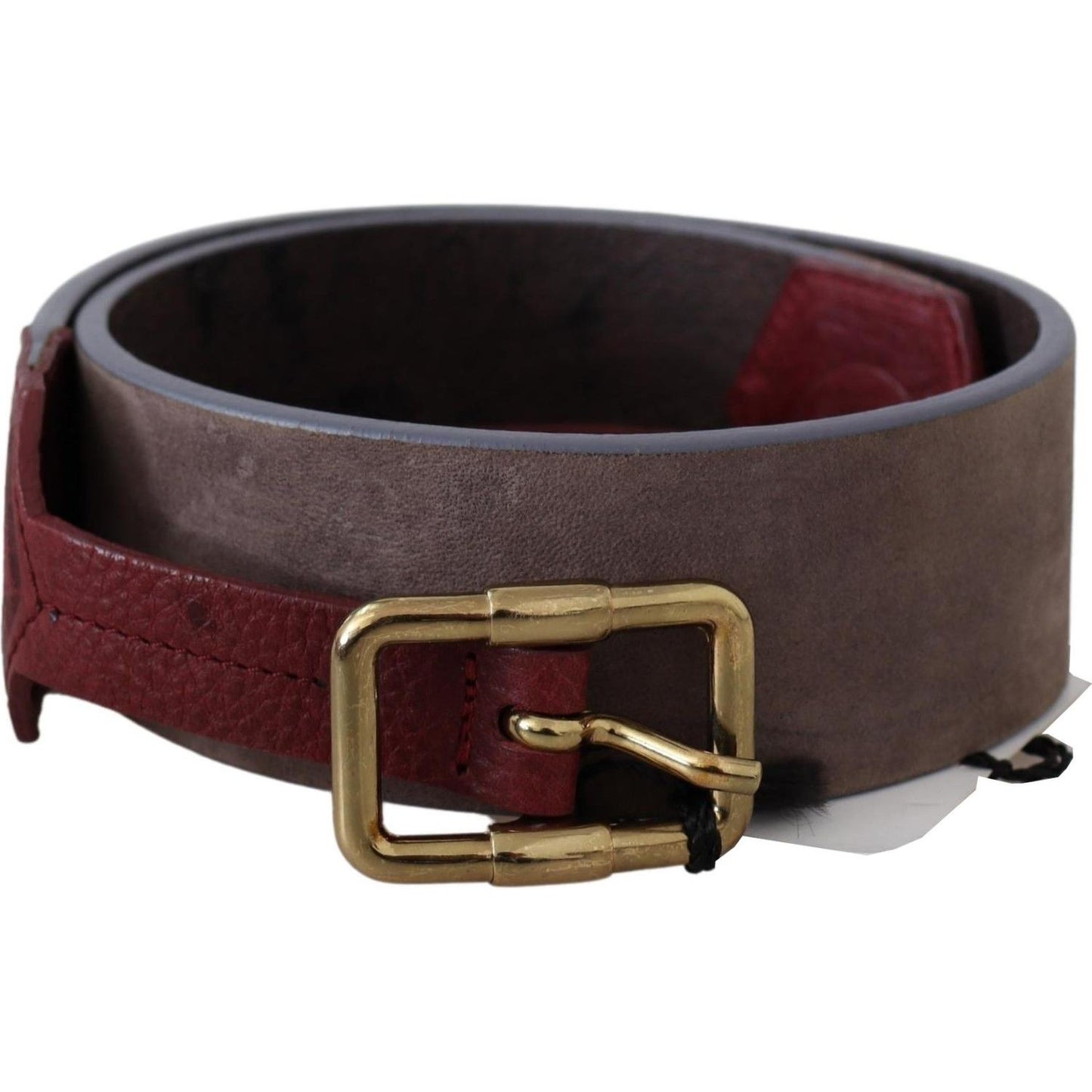 Elegant Brown Leather Belt with Gold Buckle