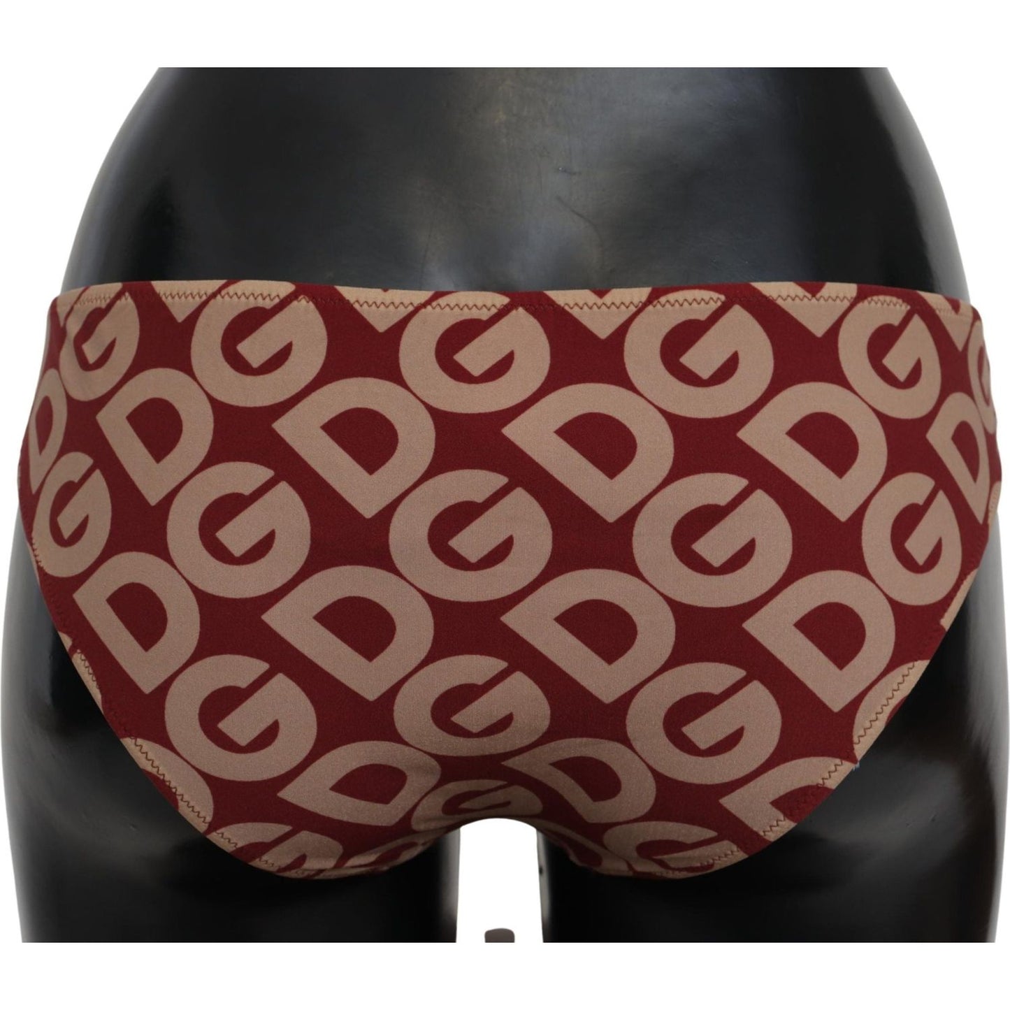 Chic Maroon Beige Logo Print Bikini Bottom