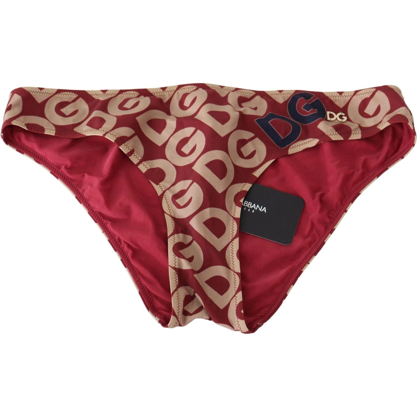 Chic Maroon Beige Logo Print Bikini Bottom