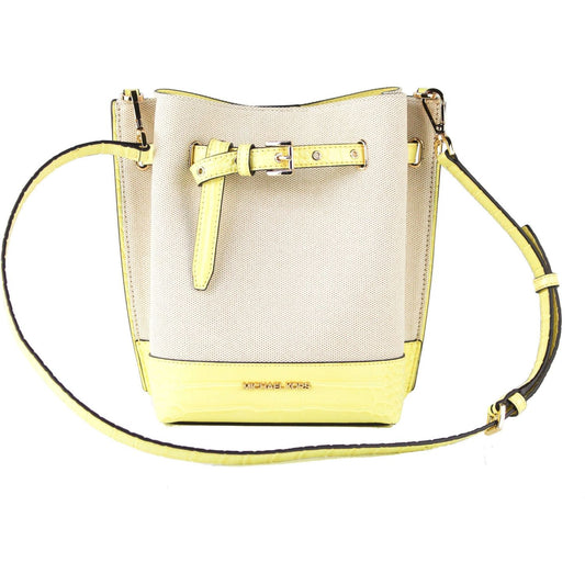 Emilia Small Canvas Snakeskin Print Leather Bucket Bag Messenger Crossbody Handbag (Buttercup)