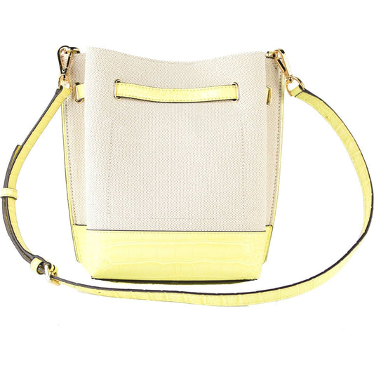 Emilia Small Canvas Snakeskin Print Leather Bucket Bag Messenger Crossbody Handbag (Buttercup)