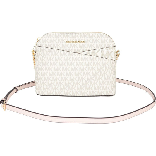 Jet Set Travel Medium Leather X Cross Dome Crossbody Handbag (Vanilla Signature/Powder Blush)