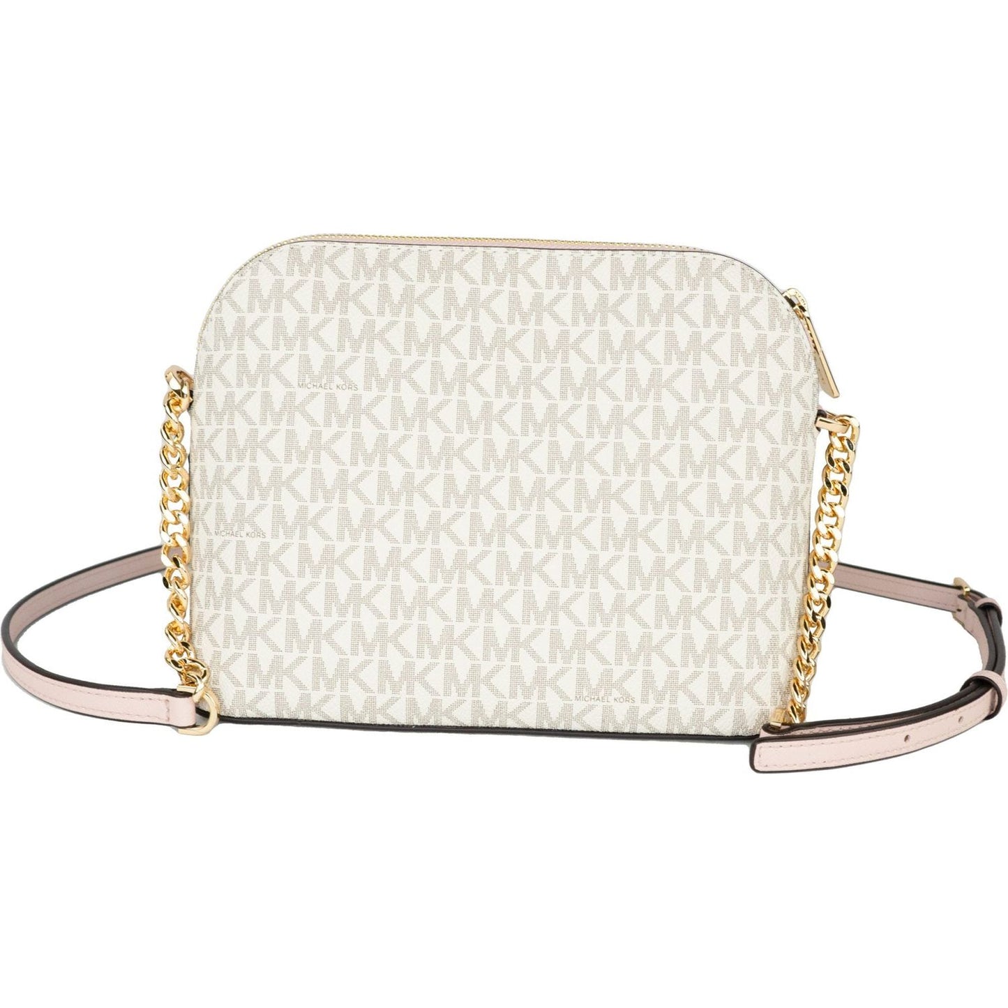 Jet Set Travel Medium Leather X Cross Dome Crossbody Handbag (Vanilla Signature/Powder Blush)