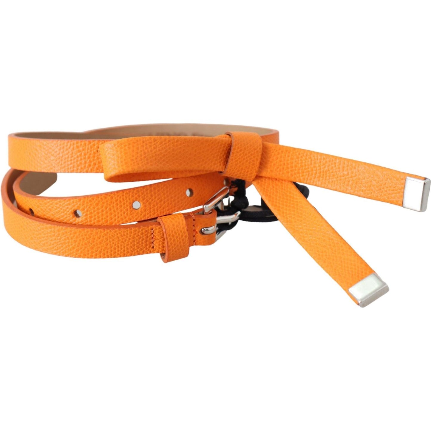 Scervino Street Orange Tangerine Leather Slim Silver Metal Buckle Belt Belt