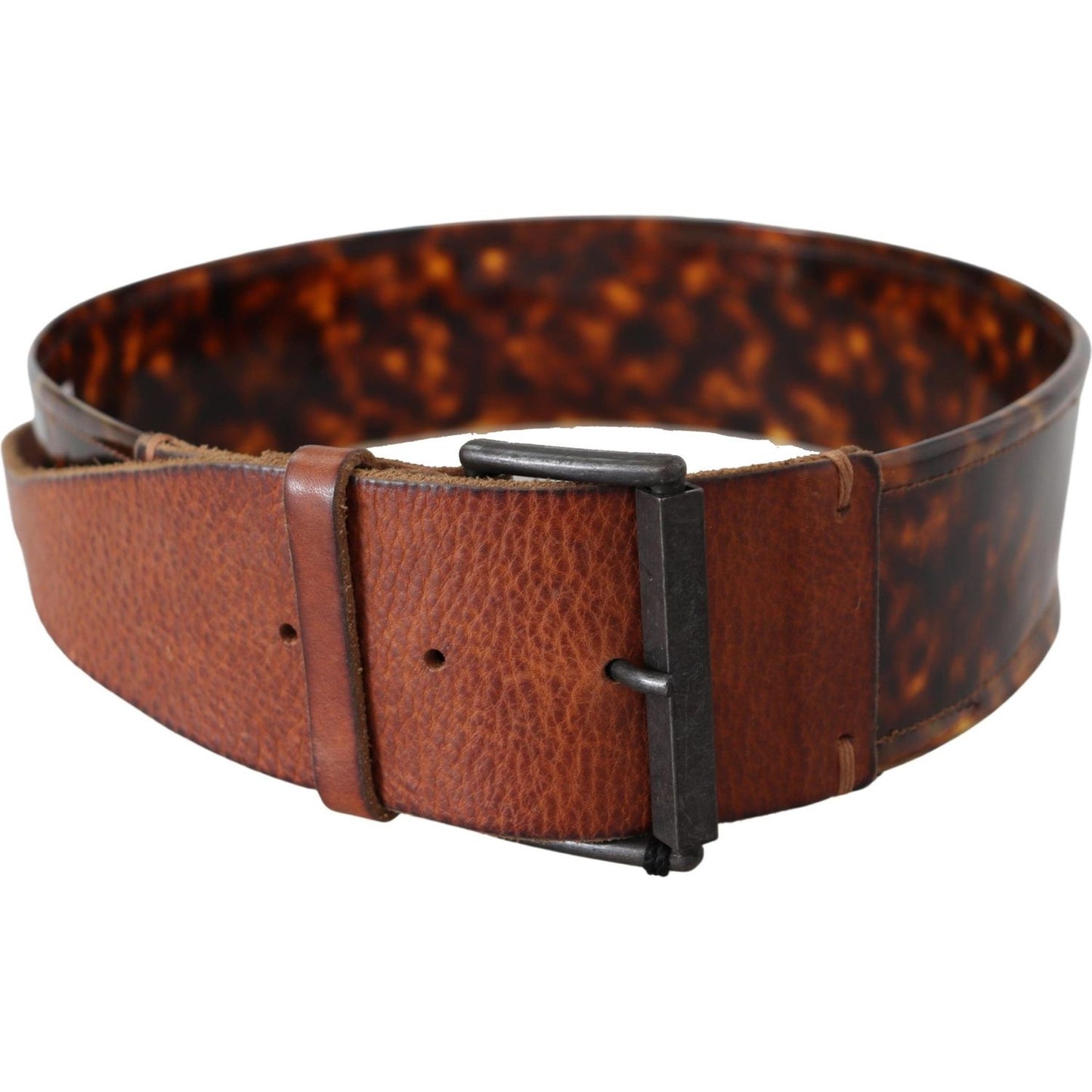 Elegant Dark Brown Leather Belt with Vintage Buckle