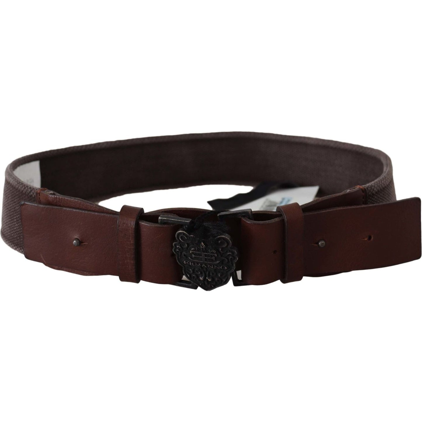 Classic Dark Brown Leather Belt with Logo Buckle