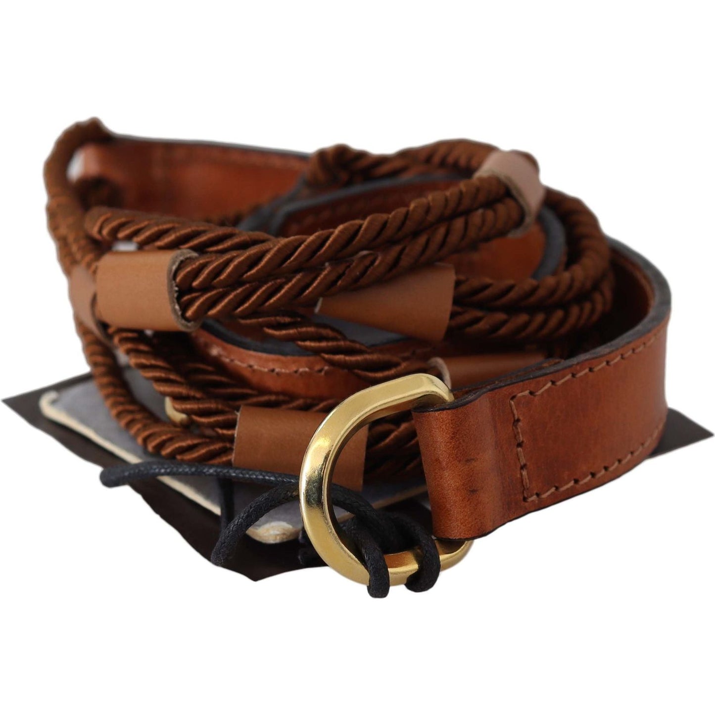 Elegant Braided Leather Belt in Dark Brown