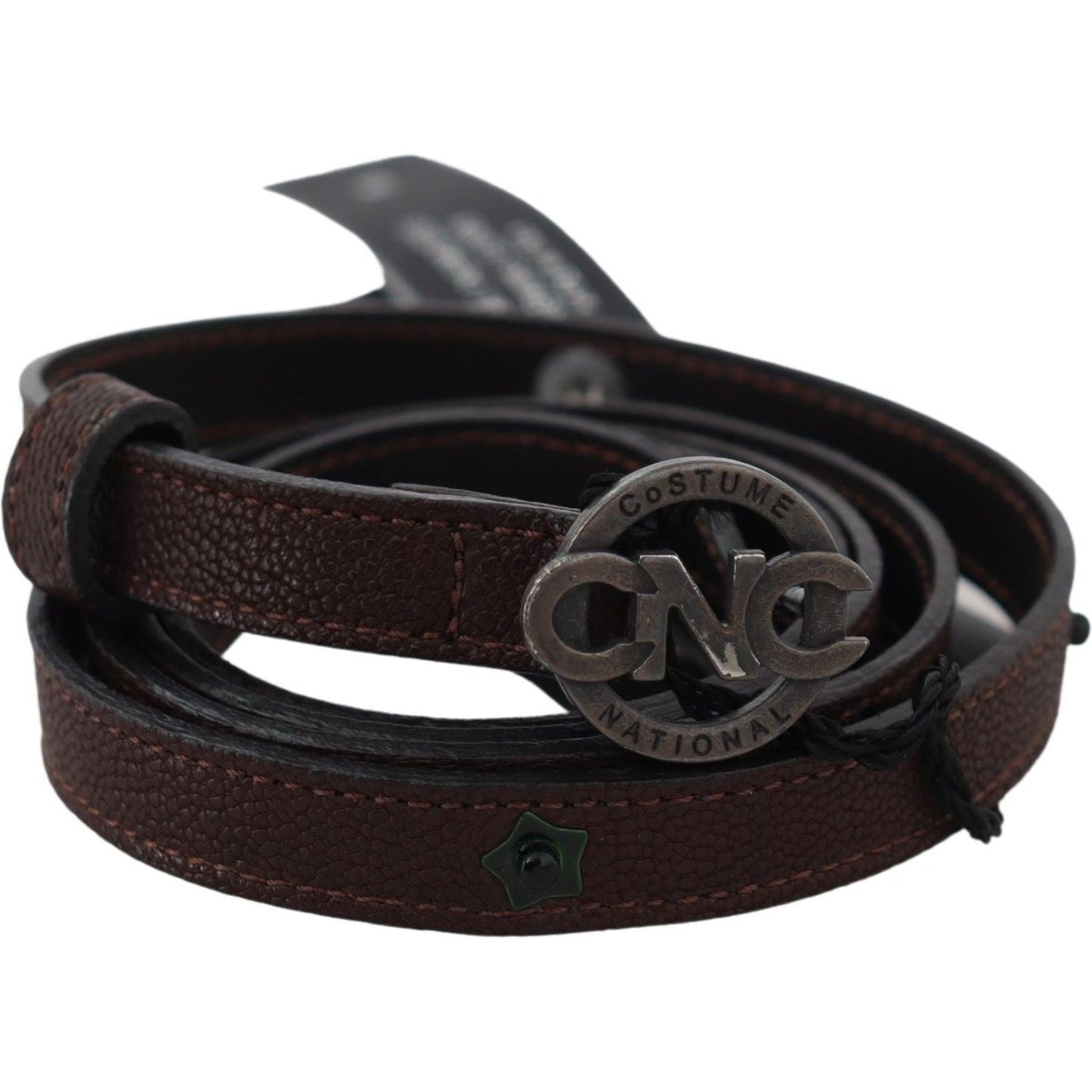 Elegant Brown Leather Belt with Rustic Hardware