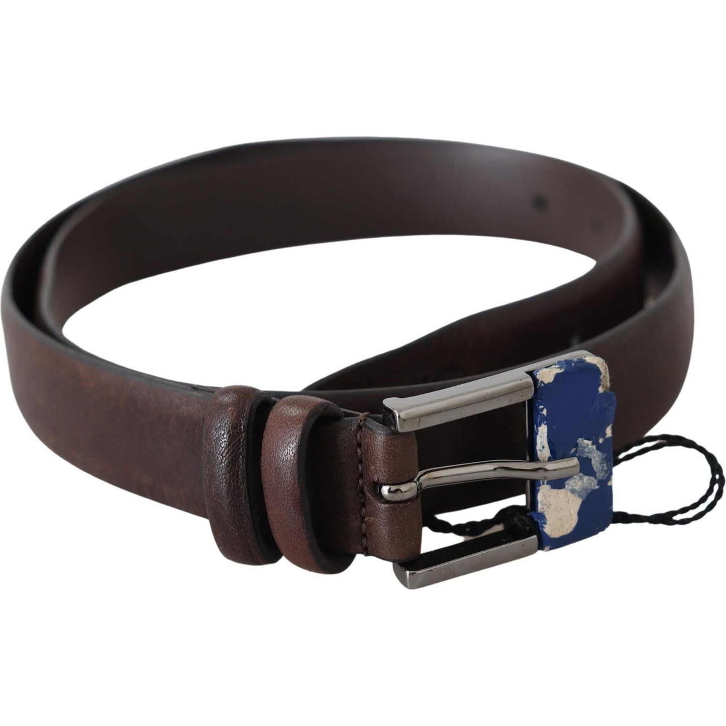 Elegant Brown Leather Classic Belt with Silver-Tone Buckle