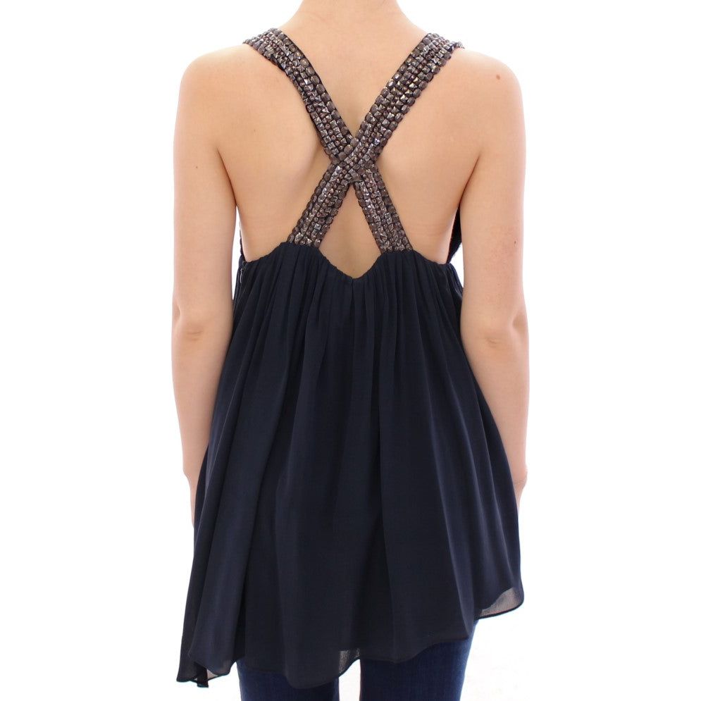 Elegant Navy Blue Sleeveless Blouse