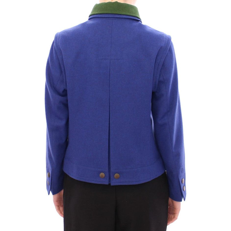 Andrea Incontri Elegant Blue Wool Jacket with Removable Collar Coats & Jackets habsburg-blue-green-wool-jacket-coat