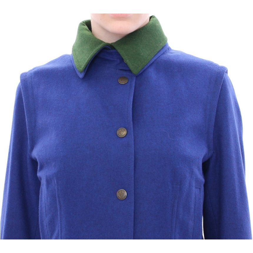 Elegant Blue Wool Jacket with Removable Collar