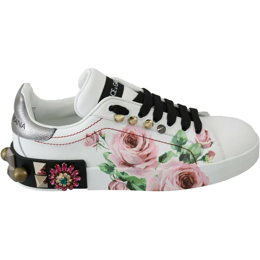 Floral Crystal-Embellished Leather Sneakers