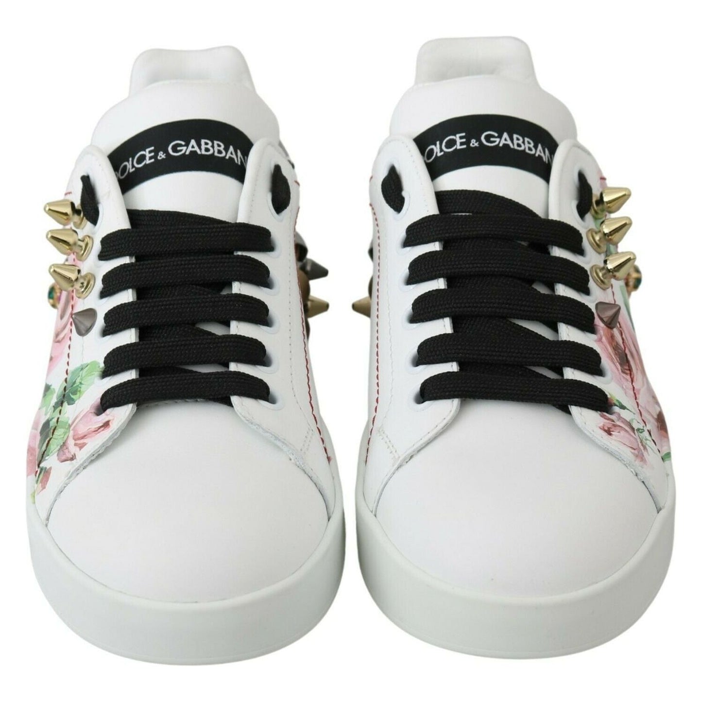 Floral Crystal-Embellished Leather Sneakers