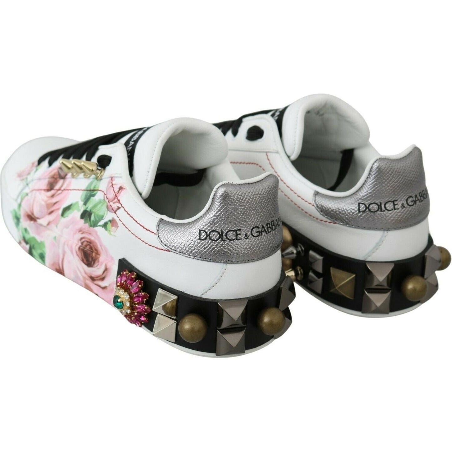 Floral Crystal-Embellished Leather Sneakers