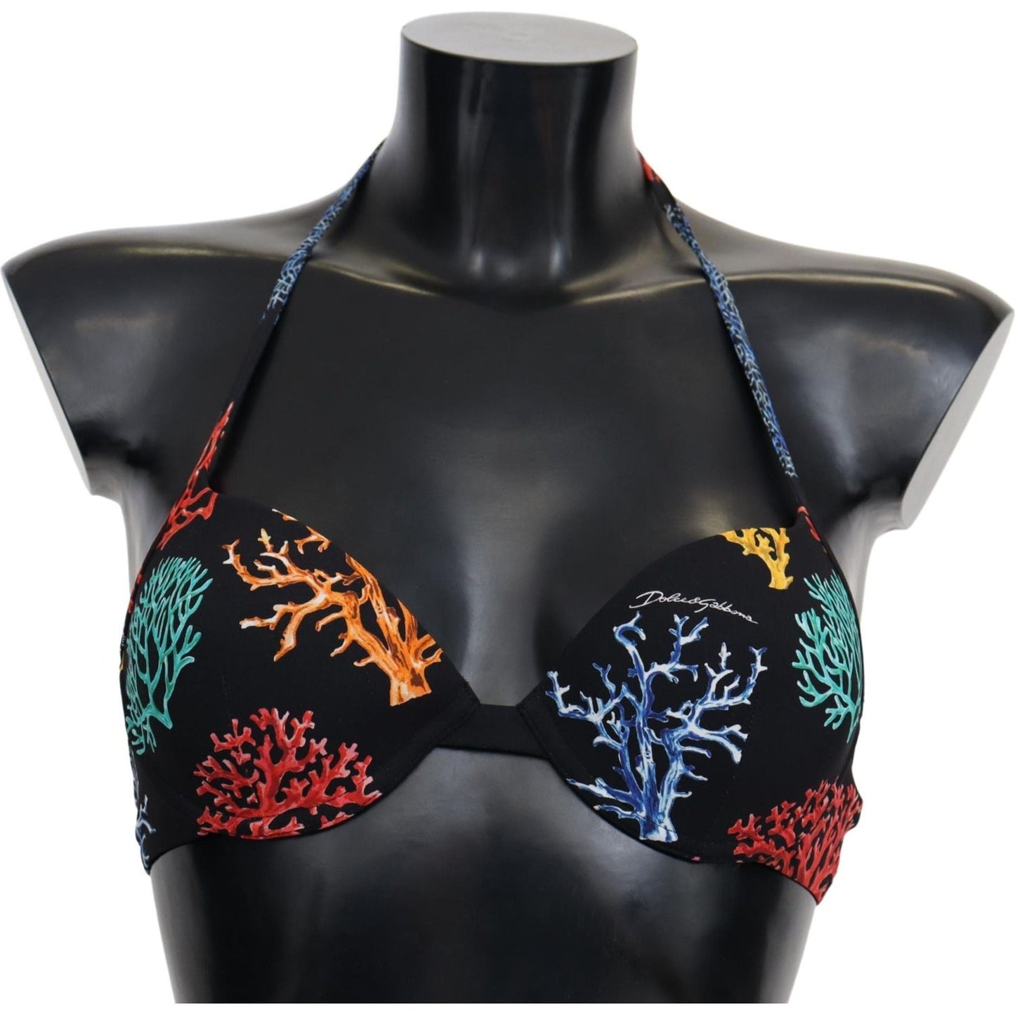 Chic Black Coral Print Bikini Top