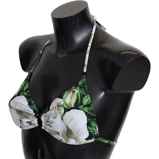 Floral Print Bikini Top with Logo Clasp