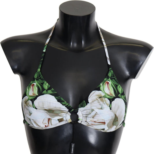 Floral Print Bikini Top with Logo Clasp