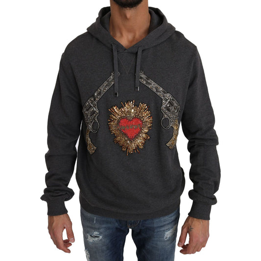 Gray Crystal Heart Gun Motif Sweater