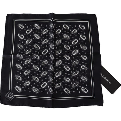 Dolce & Gabbana Black Patterned Square Scarf Silk Handkerchief