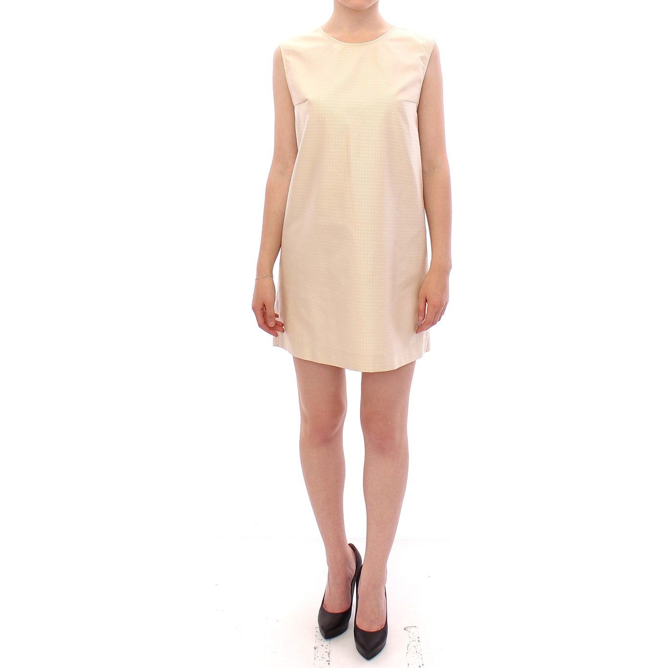 Elegant Beige Shift Sleeveless Dress