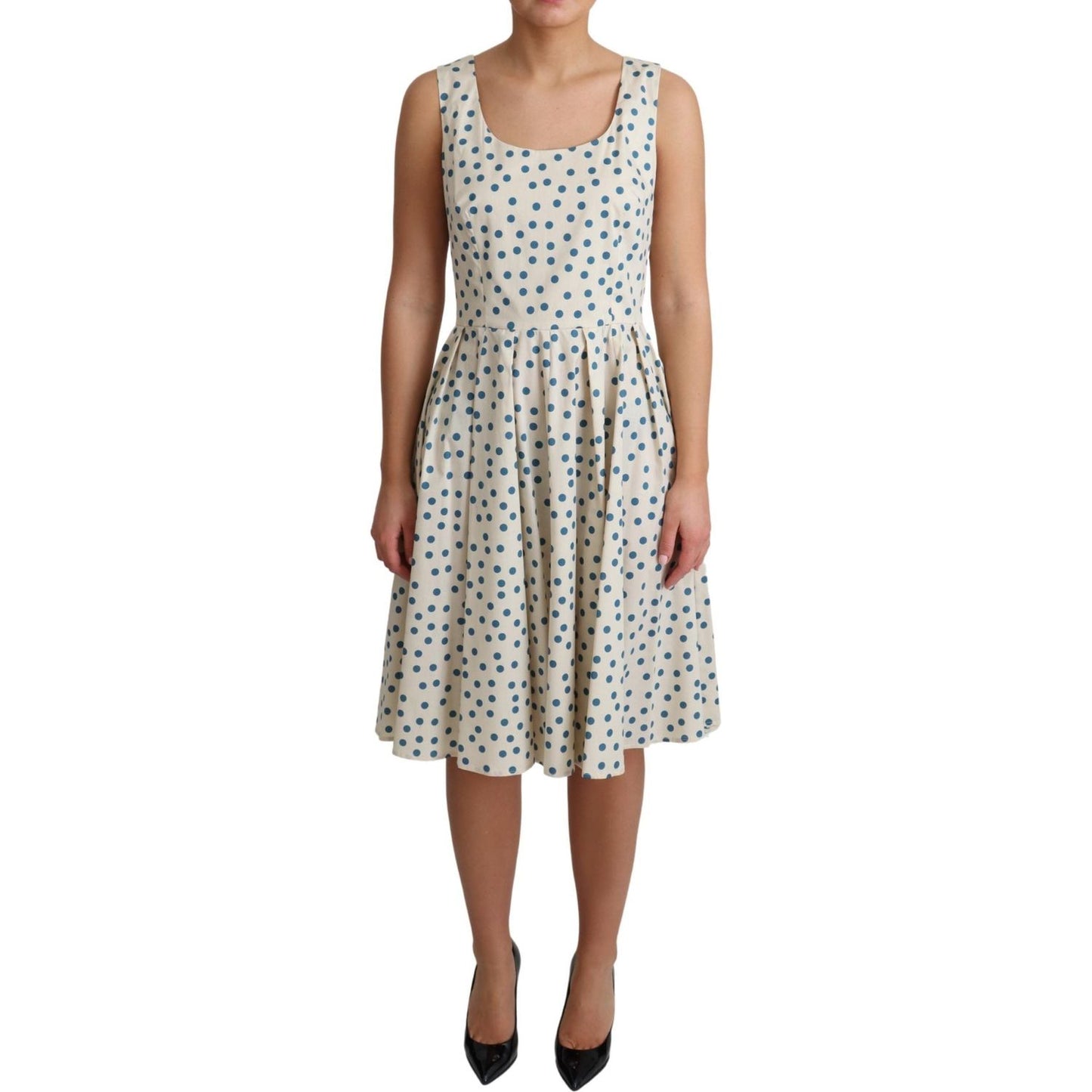 Elegant Beige Polka Dot A-Line Sleeveless Dress