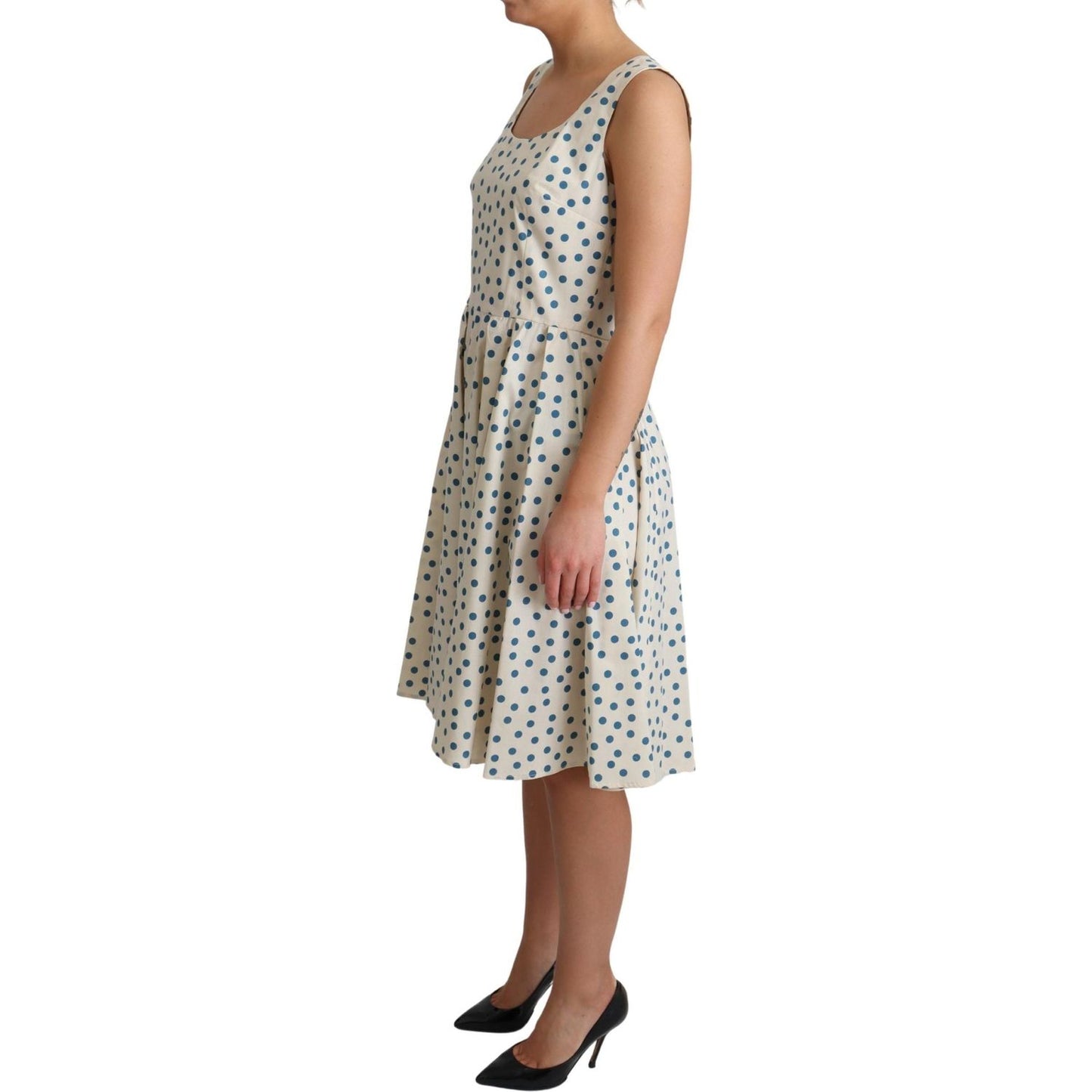 Elegant Beige Polka Dot A-Line Sleeveless Dress