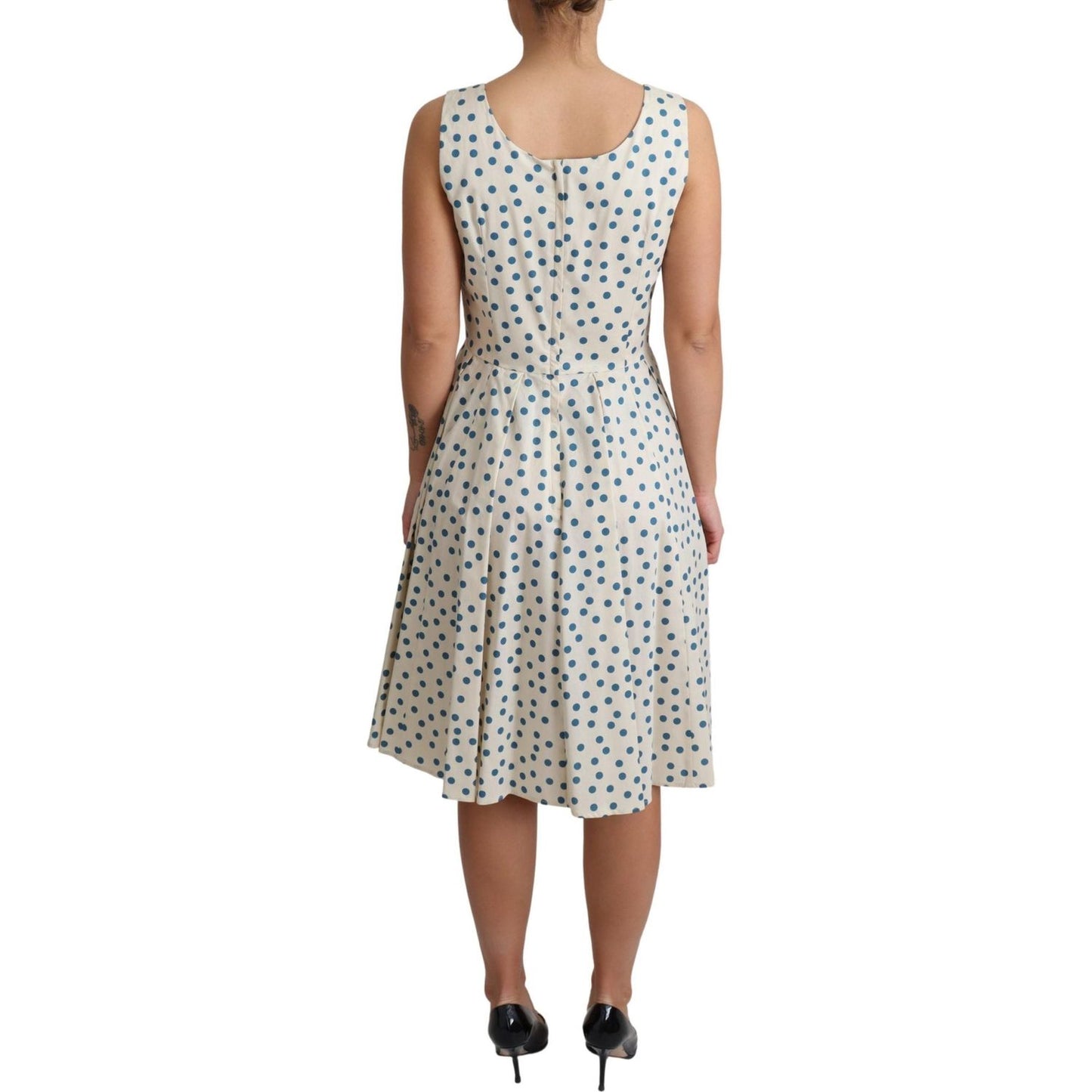 Elegant Beige Polka Dot A-Line Sleeveless Dress