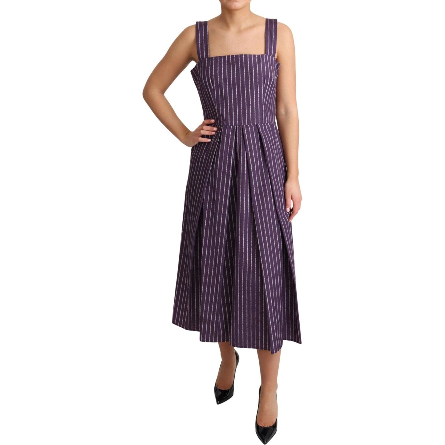 Elegant Sleeveless A-Line Purple Stripe Dress