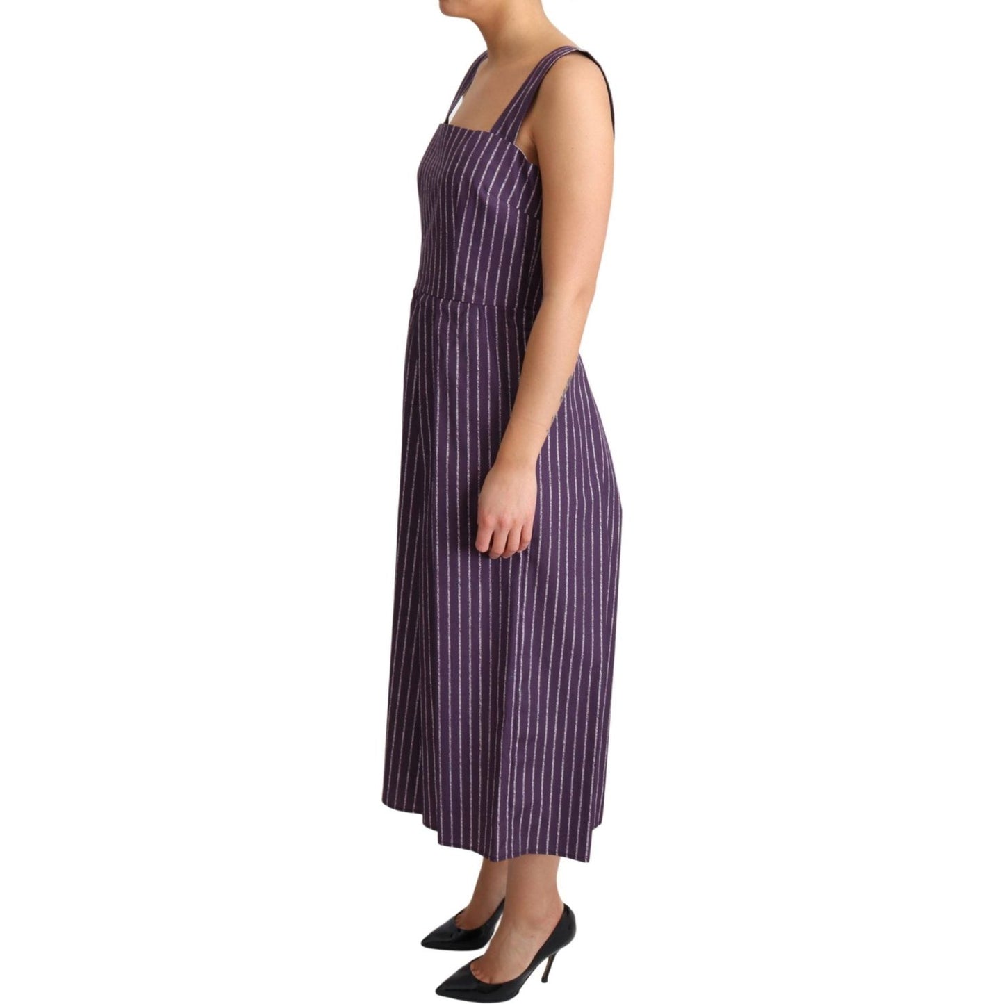 Elegant Sleeveless A-Line Purple Stripe Dress