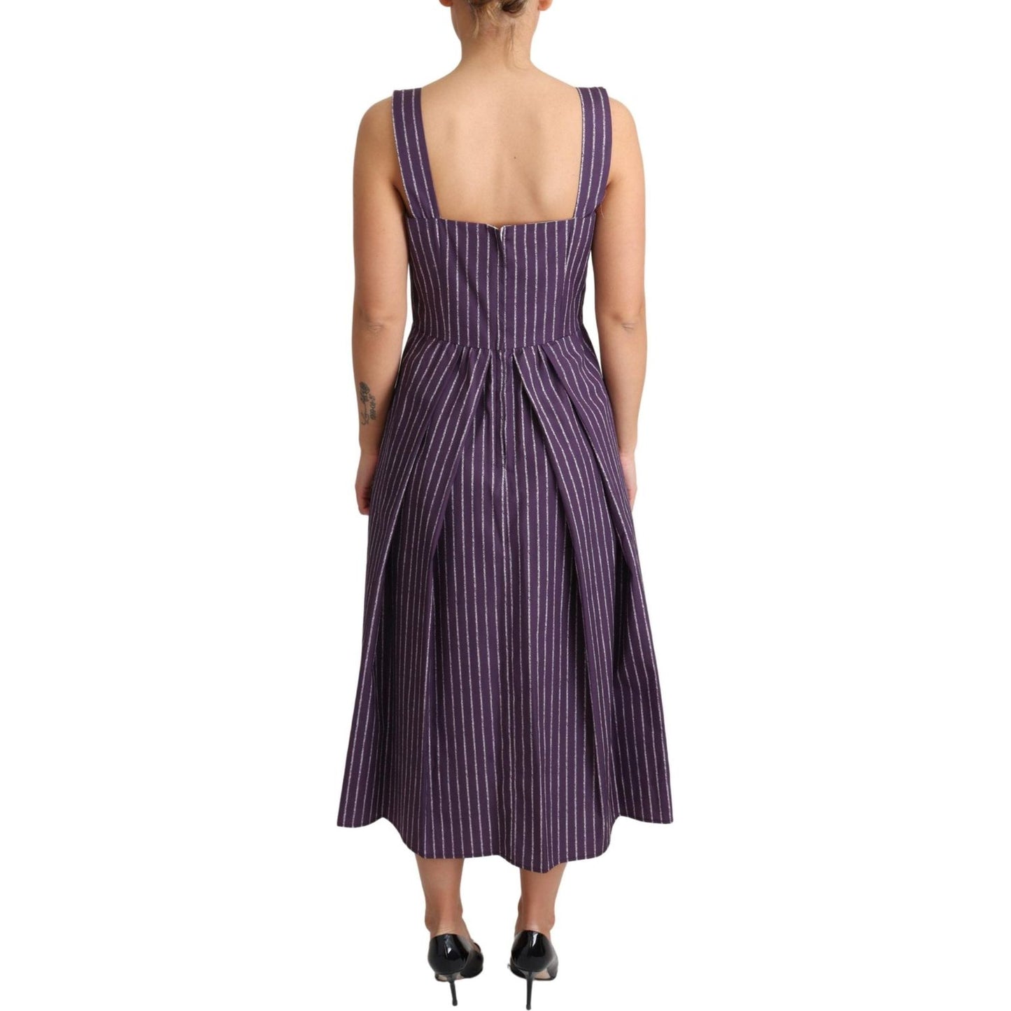 Dolce & Gabbana Purple Striped Cotton A-Line Stretch Dress
