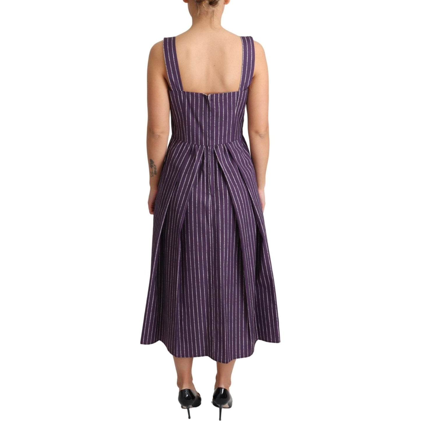 Elegant Sleeveless A-Line Purple Stripe Dress