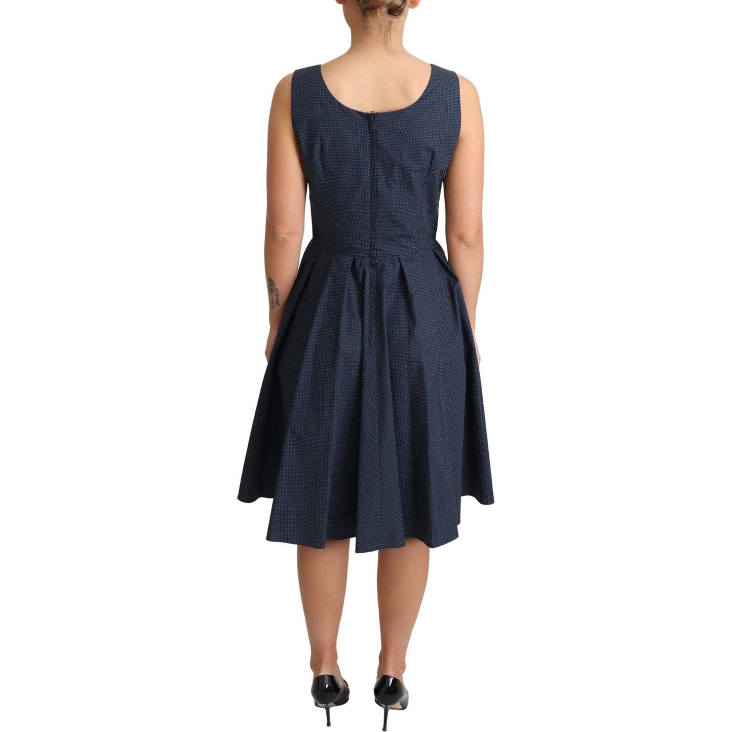 Elegant Polka-Dotted Blue A-Line Dress