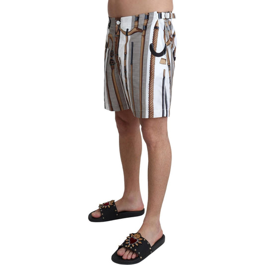 Elegant White Multicolor Swim Shorts