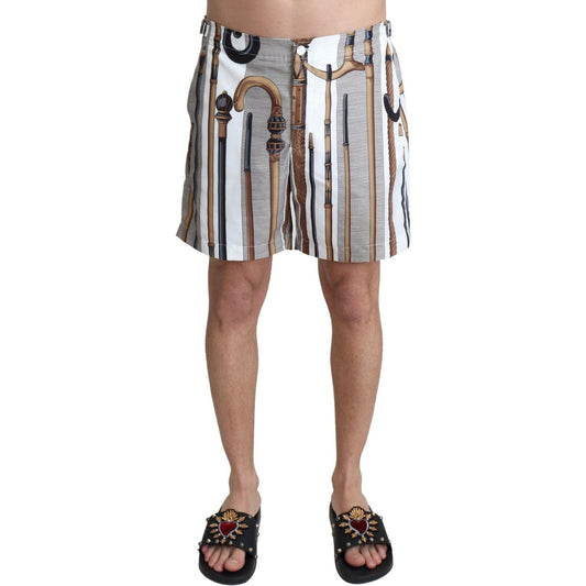 Elegant White Multicolor Swim Shorts