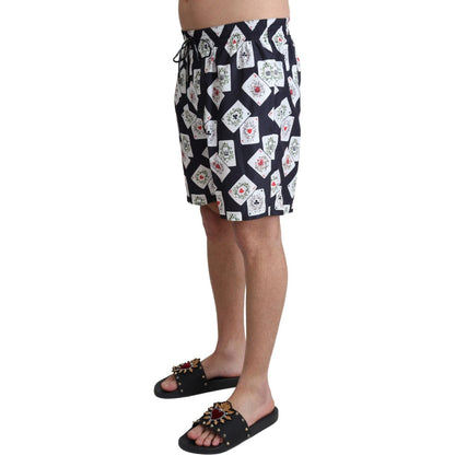 Dolce & Gabbana Black Card Deck Print Beachwear Swimshorts