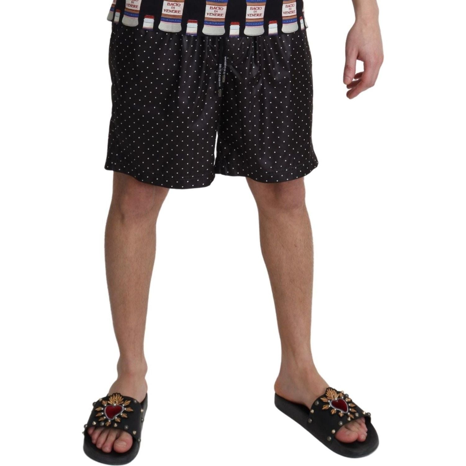 Dolce & Gabbana Black Polka Dot Print Beachwear Swimwear