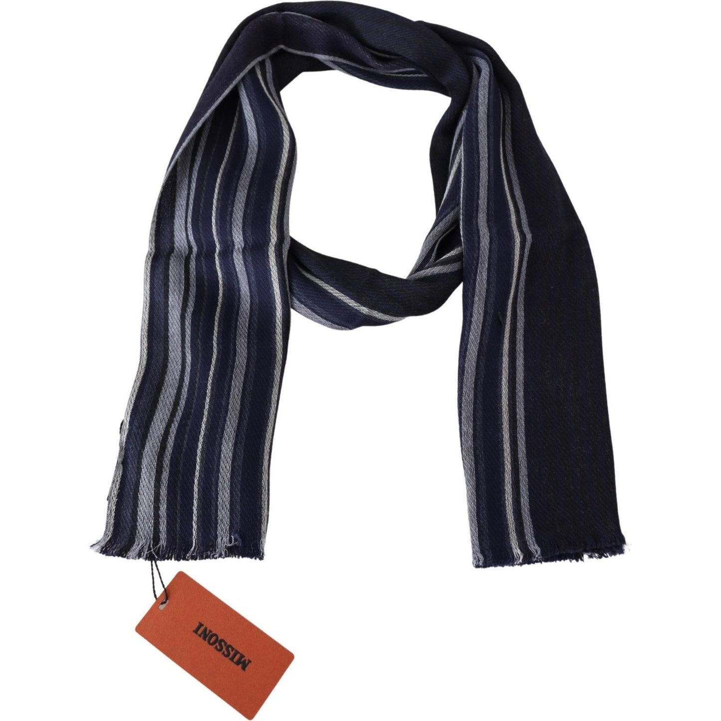 Chic Multicolor Wool Silk Striped Scarf