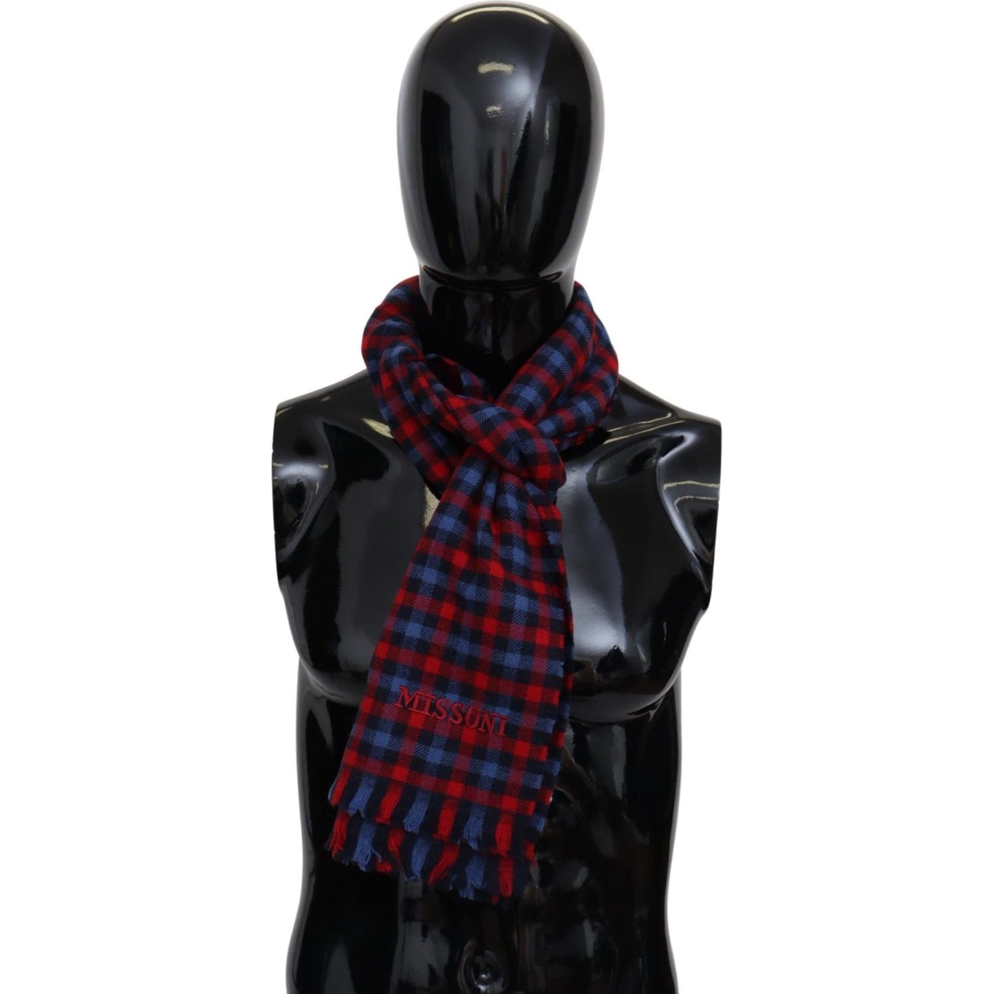 Chic Check Pattern Wool Scarf with Logo Embroidery