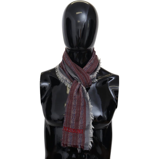 Elegant Wool Striped Logo Scarf