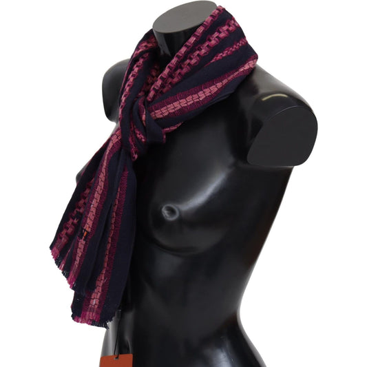 Elegant Striped Wool Scarf in Black and Pink