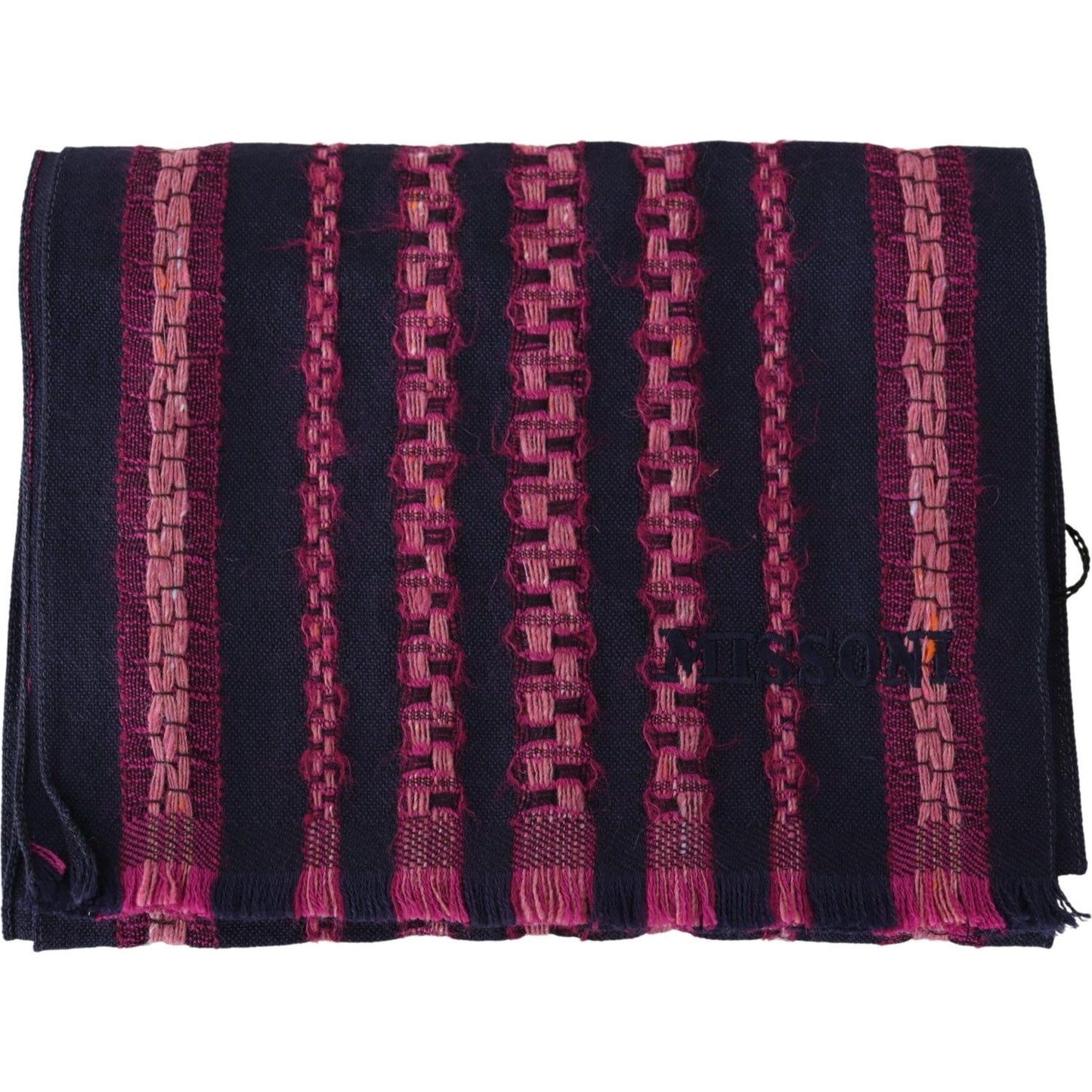 Elegant Striped Wool Scarf in Black and Pink